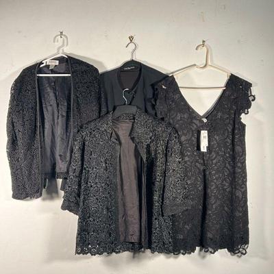 (4pc) LADY'S EVENING WEAR  |  
Lady's evening jackets and top, including a BB Dakota black top with original $88 Nordstrom tag...