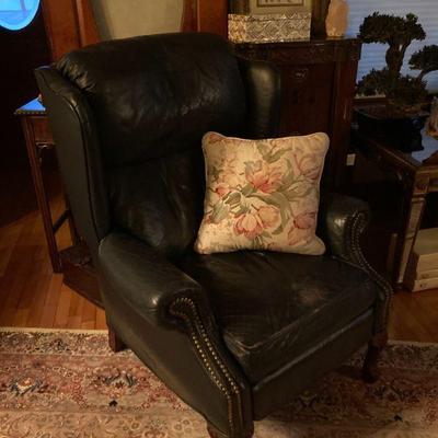Blue leather recliner
