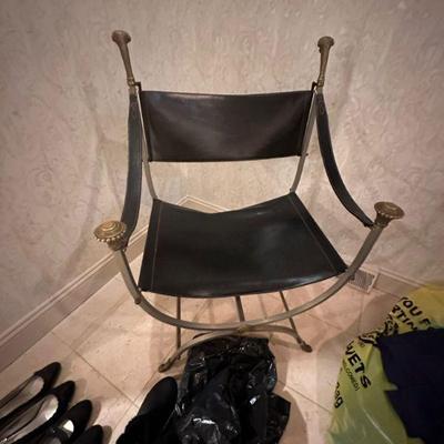 Antique leather sling chair