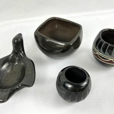 Four Vintage Native Black Pottery Vessels - Santa Clara Pueblo
