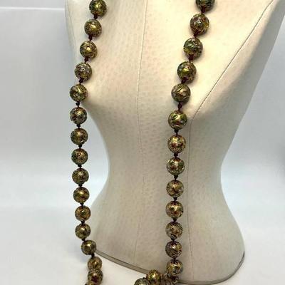 Beautiful 1970's Chinese Hand Strung 10k Gold Cloisonné Beaded Necklace