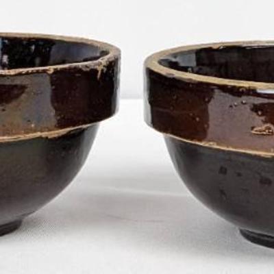 Two Primitive 7-Inch Red Wing Brown Stoneware Bowls
