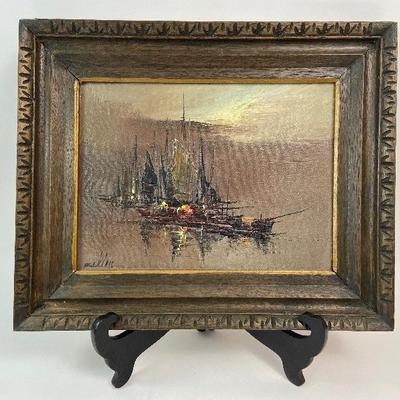 Vintage Original Oil on Canvas - SIgned by the Artist - Sailing Boats in Dark Waters
