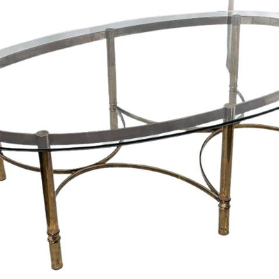 Mid-Century Oval Brass and Glass Coffee Table - Made in Italy
