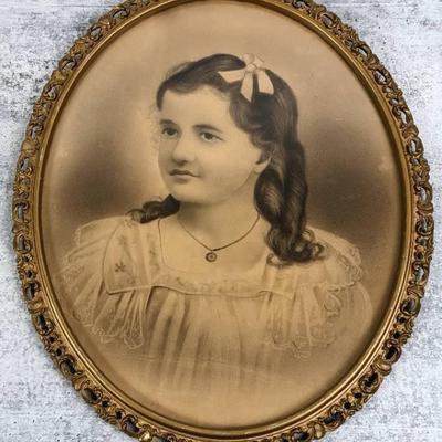 Oval Framed Original Victorian Portrait of Girl Named Edna
