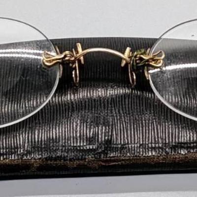Antique Perfect-Marked Pince Nez Reading Spectacles in Case - Rimless Glasses c.1900
