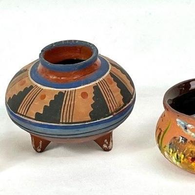 Colorful Hand-Painted Native Pottery - A Traditional Polychrome 3-Legged Vessel and Pieces by Tasso
