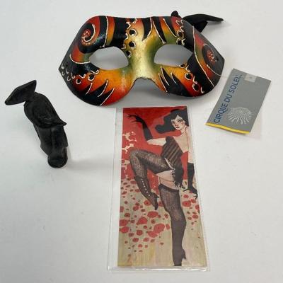 Signed Jessica Dalva Numbered Art, Metal Asian Statue & Cirque du Soleil Mask

