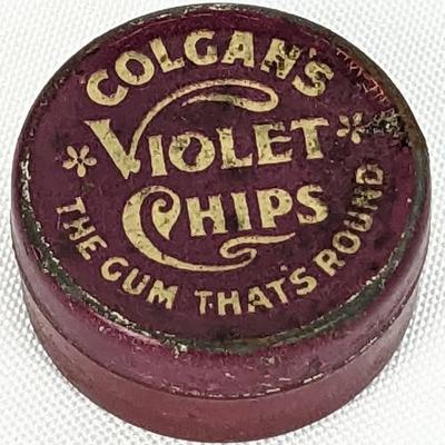 1908 Colgan's Violet Chips Tin - The Gum That's Round
