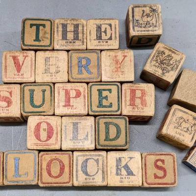 Antique Wood Alphabet / Word / Animal Blocks - Set of 20 Plus 2
