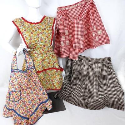 Vintage Lot of Four Handmade Aprons - Full Child, Full Adult, and 2 Adult Half Aprons
