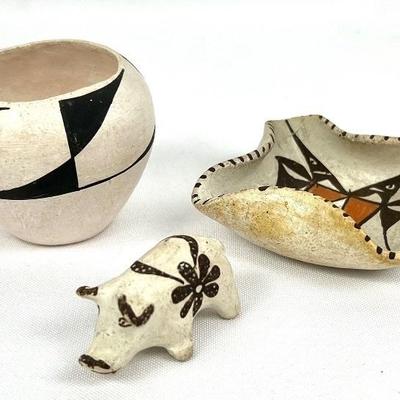 Small Native Pottery Pieces From Acoma Pueblo - One is 