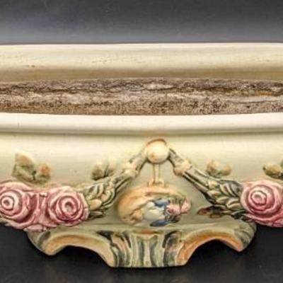 Rare Weller Art Pottery Oblong Rose Compote with Pottery Planter Insert
