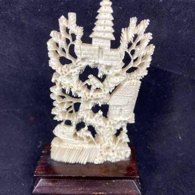 Antique Chinese Bone & Wood Intricate Village Carving
