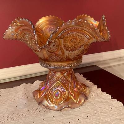Small vtg. carnival bowl on stand