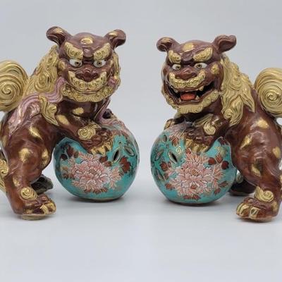 (2) Vintage Glazed Ceramic Foo Dogs