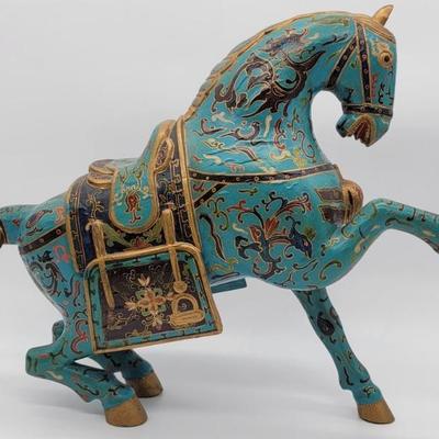 Vintage Cloisonné Tang Horse w/ Raised Foreleg 1/2