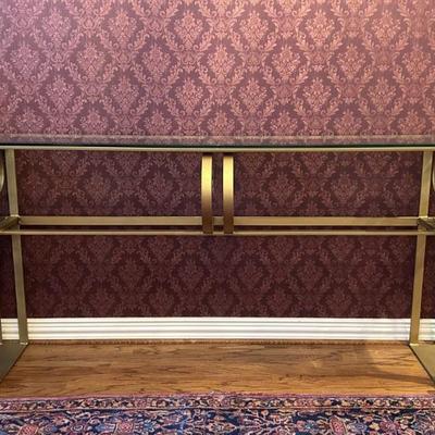 Gold Tone and Glass Scroll Console Table