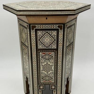 Antique Moorish Pedestal Table w/ Inlaid Shell
