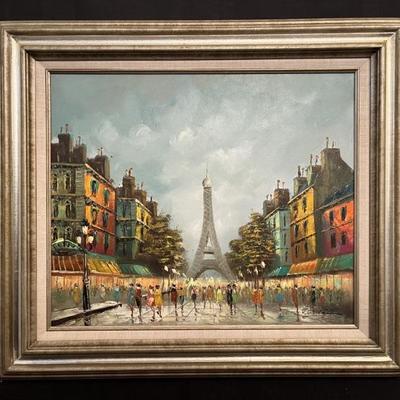 P.G. Tiele. Original oil on canvas. Rue de la Tour Eiffel. 