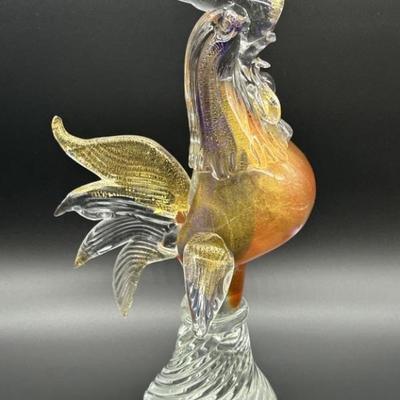 Murano Art Glass 14in Rooster, Made in Italy