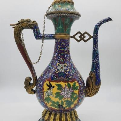 Antique Chinese CloisonnÃ© Ewer Brass Dragon Handle