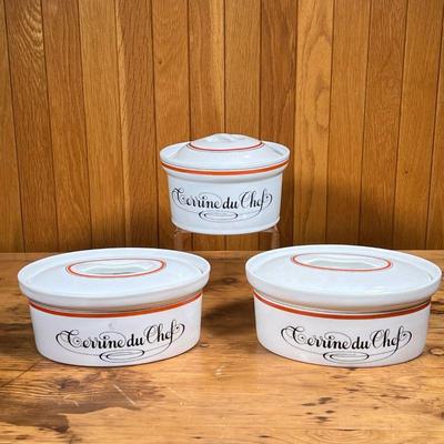 (3pc) D'AUTEUIL SERVING DISHES  |
French covered serving dishes, including one round dish (6.75 in.) and two oval casserole dishes...