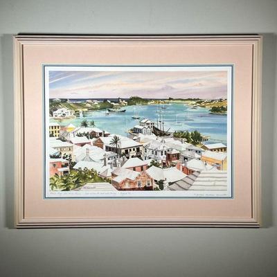 JILL AMOS RAIME LITHOGRAPH  |
St. George's Harbour, Bermuda, artists proof, dedicated and dated 92, pencil signed - w. 30 x h. 23.25...