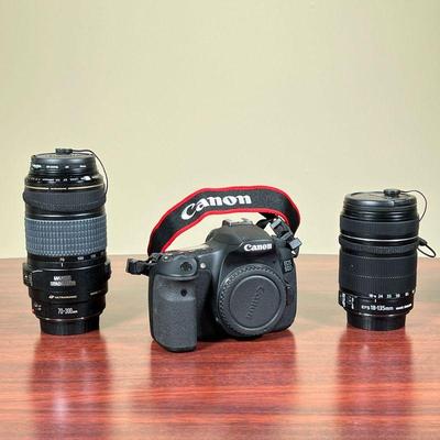 CANON EOS 60D  |
DSLR with two lenses, a Canon EFS 18-135mm lens and a Canon Ultrasonic 70-300mm telephoto lens, all in a Lowepro bag