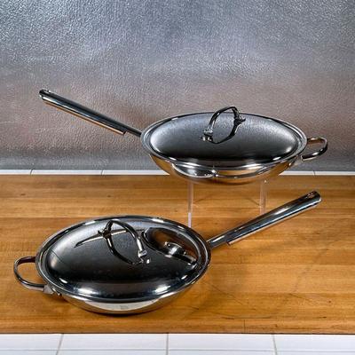 (2pc) CUISINART FRYING PANS  |
Heavy stainless steel, both with lids, largest dia. 10.75 in.