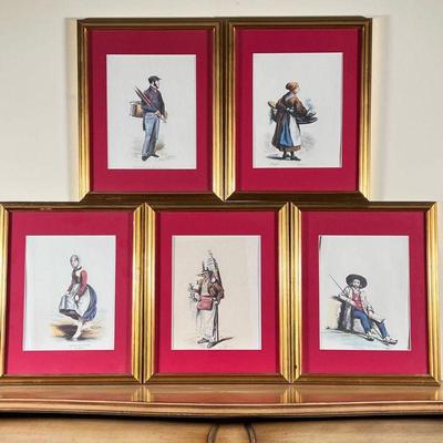(5pc) FRENCH PEASANT COLORED ETCHINGS  |
From drawings by pauquet - w. 12.25 x h. 15.25 in.