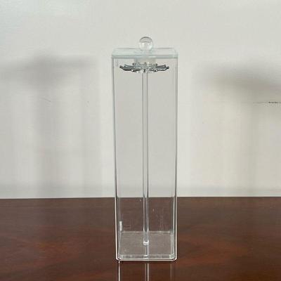 LUCITE JEWELRY STAND  |
Necklace stand, the piece with hooks lifting out of the square case - l. 4 x w. 4 x h. 13.5 in.