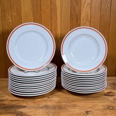 (24pc) D'AUTEUIL PLATES  |
French Porcelaine D'Auteuil Bistrot Rust Orange plates, including twelve 9-inch dishes / low bowls,...