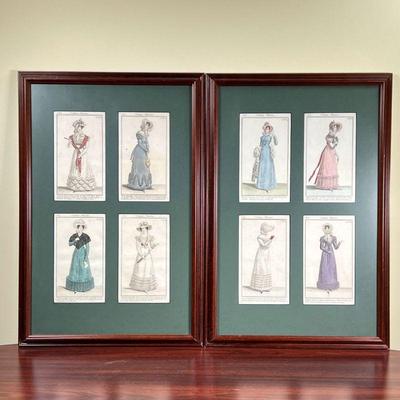 (2pc) FASHION ENGRAVINGS  |
Colored engravings of women's outfits, with two sets of for each framed as one, 19th century - w. 14.5 x...