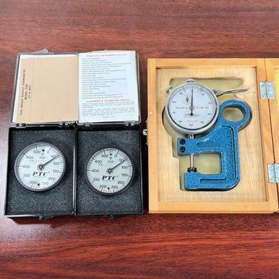 (3pc) INSTRUMENT SET  |
Two "PTC Instruments" surface thermometers and one "Fowler" Dial Thickness Gauge - l. 6.5 x...
