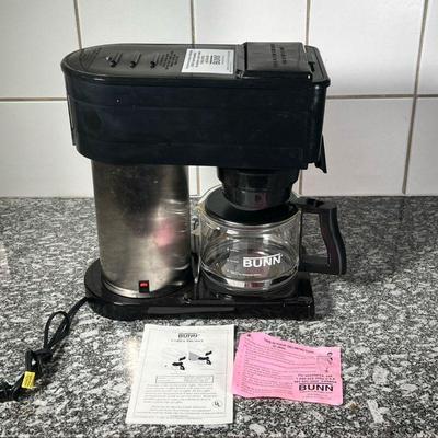BUNN COFFEE MAKER  |
Stainless steel coffee maker with 10 cup glass coffee pot - l. 13 1/2 x w. 7 x h. 14 1/4 in.