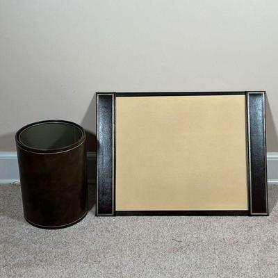 (2pc) LEATHER DESK ARTICLES  |
A&M Leatherlines, New York, including a brown leather waste bin and a matching desk writing pad, both...