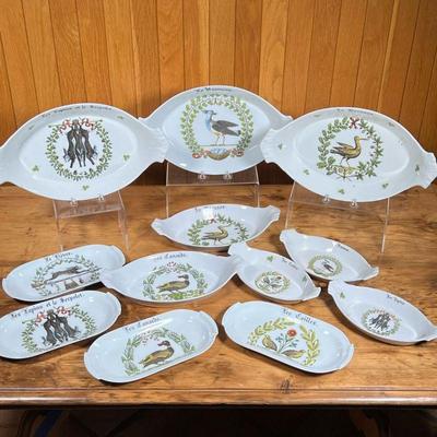 (13pc) D'AUTEUIL DISHES & TRAYS  |
Porcelaine d'Auteuil "Chambord" serving dishes, by Giraud Limoges and Apilco...