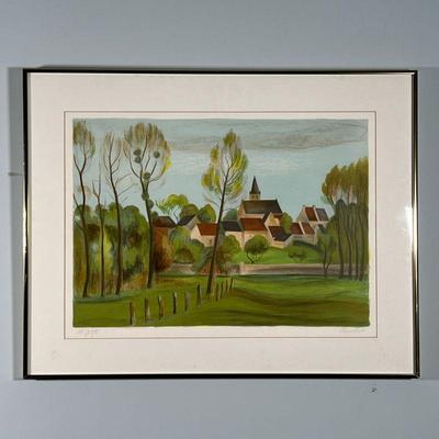FRENCH LITHOGRAPH  |
Country landscape, numbered lower left and pencil signed lower right, possibly Mourlet; ed. 125/275 - w. 29.75 x h....