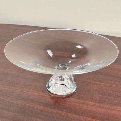 STEUBEN GLASS COMPOTE  |  
Pedestal bowl with heavy bottom, signed on the bottom - h. 4.5 x dia. 10.75 in.

