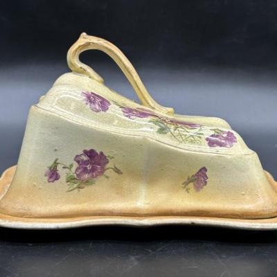 Antique English China Covered Butter / Cheese Dish