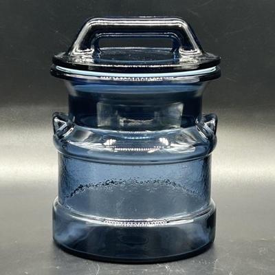 Vintage LE Smith Blue Glass Milk Can Canister