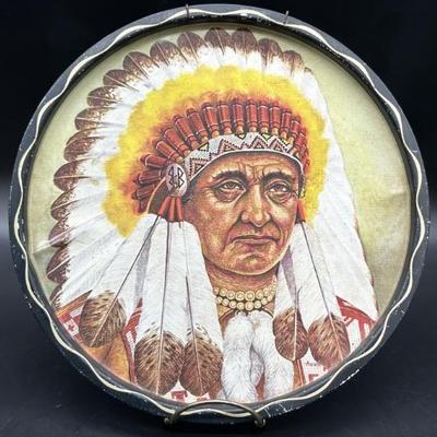 Vintage Metal Tin Tray Depicting Indian Chief