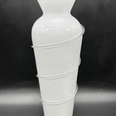 Large White Swirl Art Glass Vase is 16 in Tall