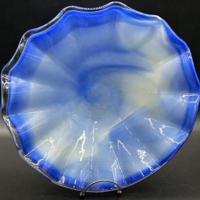 Blue Art Glass 12in Handmade Centerpiece Bowl