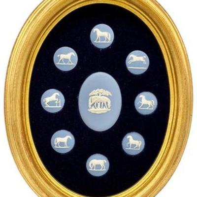 Lot 008-
Wedgwood Blue Jasperware Horse Plaque by George Stubbs