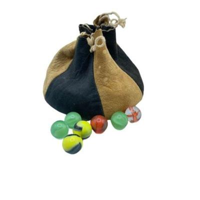 Lot 195
Leather Bag with Marbles and One Shooter