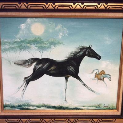 MMT141 Original Framed Oil Paintings Of Horses