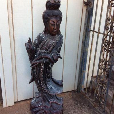 MMT168 Large Carved Wooden Quan Yin Statue