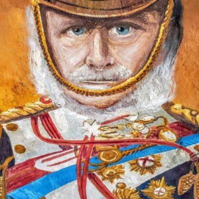 Large antique British tavern hand-painted wood & forged iron double sided framed sign.